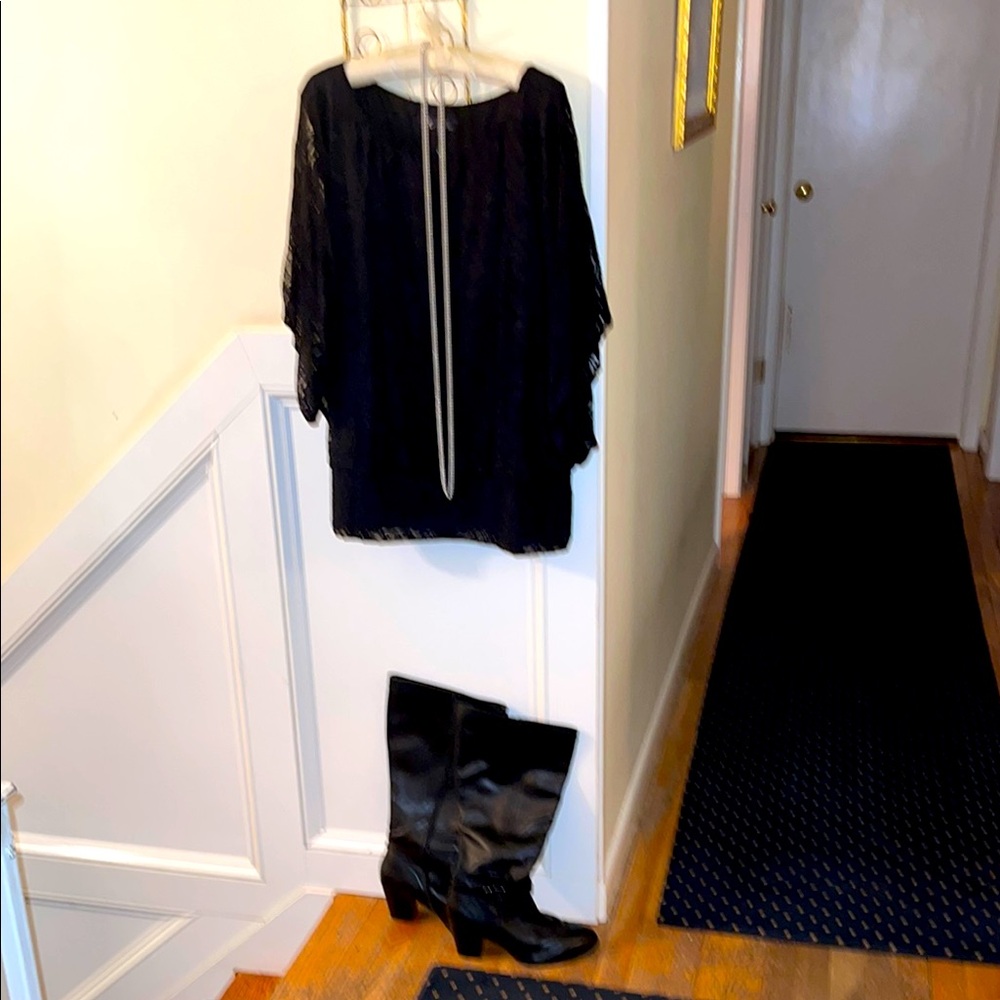 Black lace top Sz 3X - includes preowned: 1) necklace 2) leather boots Sz11